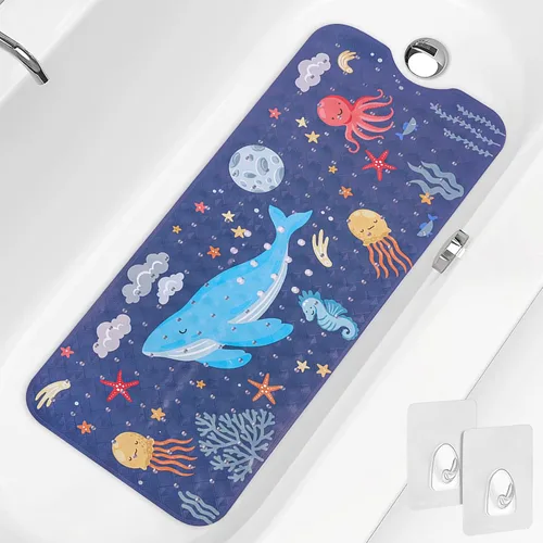 Vista 16 de PRATIQUE Alfombra de baño para niños antideslizante de 40 x 16 pulgadas, extra larga, tapete de baño para niños, tapete de seguridad antideslizante