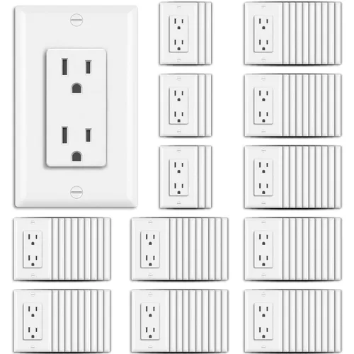 Vista 11 de BESTTEN Paquete de 20 tomas de corriente decoradora de pared de 15 amperios, no resistente a manipulaciones, placa de pared incluida