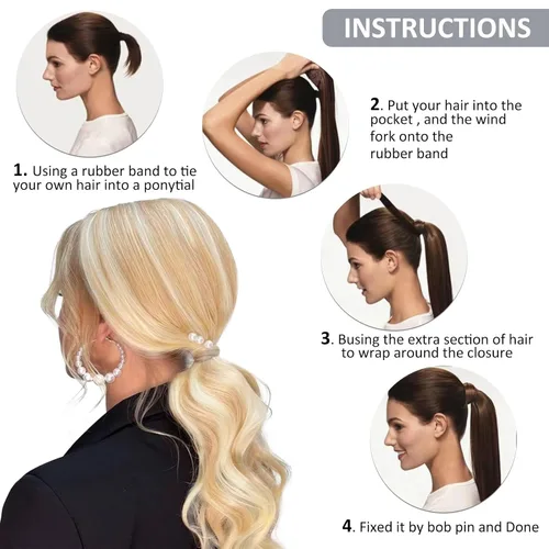 Vista 4 de Caliee Extensión de cabello humano de 14 pulgadas de largo, con reflejos P12/60A, color marrón dorado con rubio platino, extensión de cabello 100%