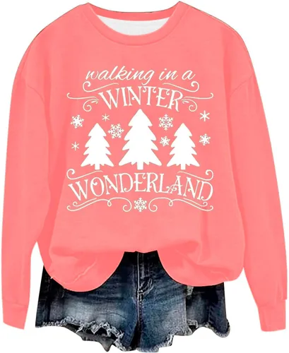 Vista 4 de Suéter estampado navideño mujer jersey cuello redondo manga larga sudadera holgada sudaderas cómodas y de ocio