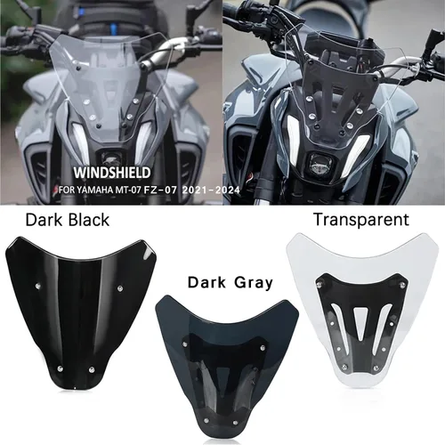 Vista 2 de MT-07 FZ-07 2024 Cubierta de protección para parabrisas de motocicleta deflector con soporte para MT07 FZ07 MT FZ 07 2021 2022 2023 2024- Gris oscuro