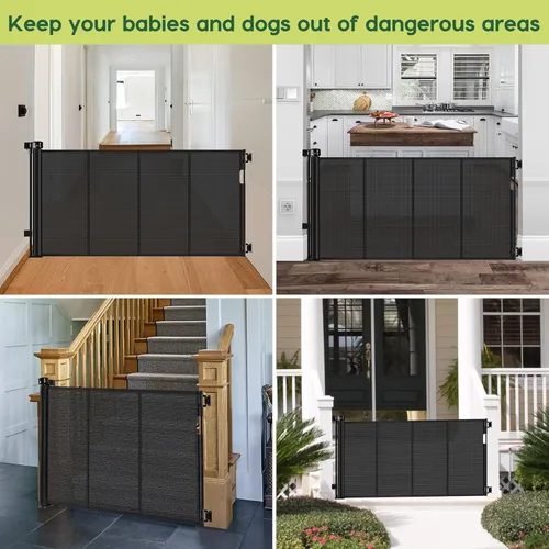 Vista 7 de Puertas retráctiles reforzadas de 33 pulgadas de alto x 55 pulgadas de ancho para puertas, paquete de 2, color negro
