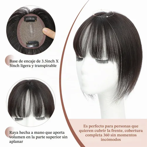 Vista 2 de Molefi Flequillo con clip, 100 % cabello humano real, para mujer, cobertura 360, con flequillo, para uso diario.