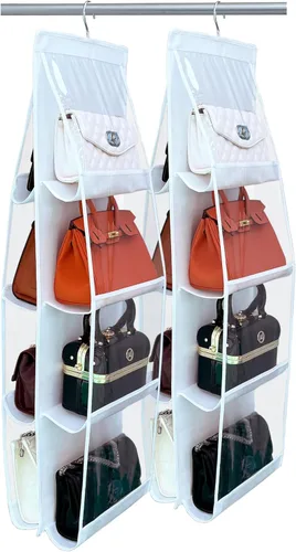 Vista 19 de Organizador de bolso, nuevo mejorado más grande, organizador de bolso para armario, ganchos resistentes, almacenamiento de bolso, material duradero