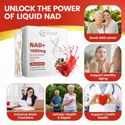 Vista 3 de NIUSISE Suplemento NAD, líquido NAD+, fórmula mejorada de 1000 mg con PQQ, ribósido de nicotinamida y resveratrol, apoyo avanzado antienvejecimiento