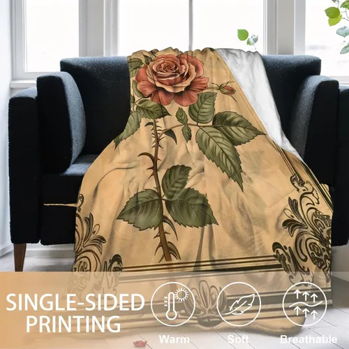 Vista 5 de Manta ligera de pájaros y mariposas, regalos para amantes de la naturaleza, manta de franela con rosa colorida y hortensias impresas para sofá