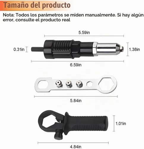 Vista 2 de Kit de adaptador de pistola de remache Pop, taladro eléctrico sin cable con accesorios de remache, con 4 cabezas de remache de 2.4mm, 3.2mm, 4.0mm
