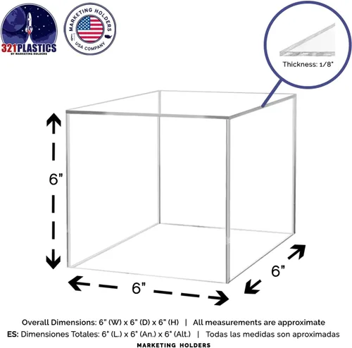 Vista 6 de Elevador de productos al por menor o contenedor de almacenamiento de mercancía 6 "Caja de exhibición de acrílico transparente con un lado abierto