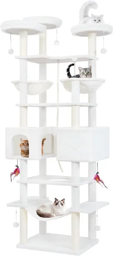 Vista 13 de ROYPET Árbol para gatos con condominio para gatos y dos hamacas, torre para gatos con postes rascadores y almohadillas para rascar, color beige