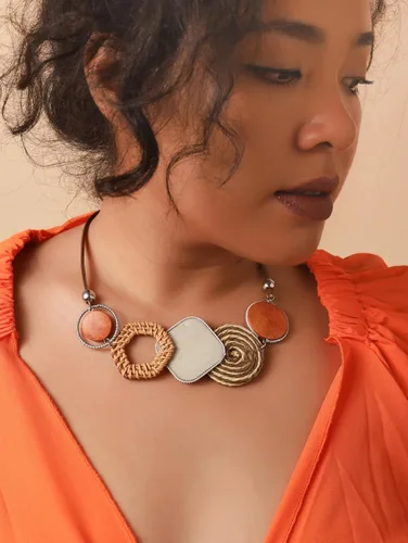 Vista 3 de MINACHI Handmade Braided Necklace for Women, Wooden Beads, Rattan Charm, Vintage Style, Gift Jewelry