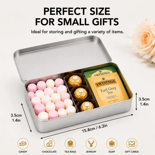 Vista 2 de Paquete de 8 cajas de latas de metal vacías con tapa, latas de galletas rectangulares de metal plateado para golosinas, regalos, regalos, velas