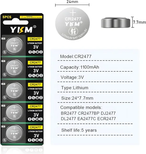 Vista 2 de YKM Batería de litio CR2477 de 3 V de alta capacidad DL2477 ECR2477 2477 2477 para sensor de temperatura, termostato inteligente, detector
