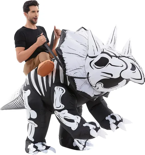Vista 2 de HSCTEK Disfraz inflable de dinosaurio esqueleto para adultos