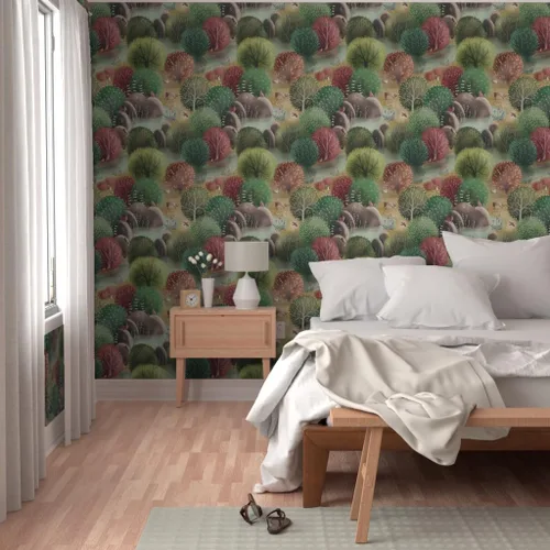 Vista 5 de Papel tapiz para despegar y pegar, bosque caprichoso, naturaleza, bosque, otoño, paisaje, árboles, animales, papel tapiz extraíble personalizado por