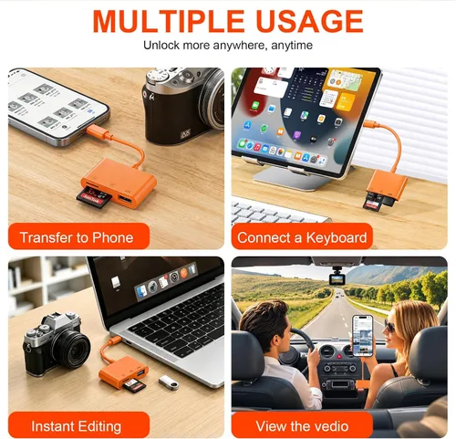 Vista 8 de Lector de tarjetas SD USB C para iPhone, adaptador de cámara digital tipo C