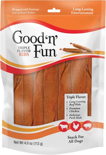 Vista 14 de Good 'n' Fun Masticables de Costillas de Triple Sabor para Todos los Perros, 12 Onzas, Consiente a tu Perro con Masticables de Larga Duración Hechos