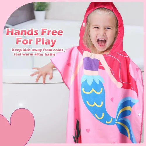 Vista 5 de Chumia Paquete de 3 toallas de playa con capucha para niños, toallas de baño para piscina con capucha, algodón más grueso, absorbente, para niños
