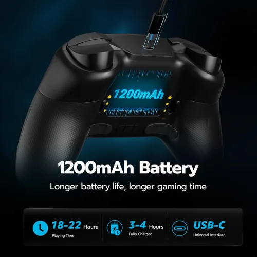 Vista 3 de ISHAKO Wireless PC Controller, Hall Effect Gaming Controller for PCLaptopSwitchiPhoneAndroid,with RGB Lighting, Turbo, Back Buttons, Hall