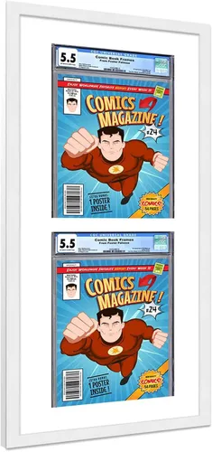 Vista 101 de Poster Palooza Marco de cómics con paspartú para 1 cómic de grado CGC, CBCS o PGX, marco de cómic de bronce para cómic de 8.125 x 13 pulgadas