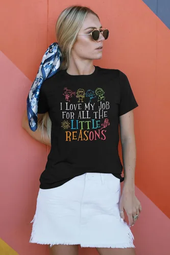 Vista 2 de Camisetas de profesor para mujer con texto en inglés "I Love My Job for All The Little Reasons", camisetas divertidas para enseñar, regalo