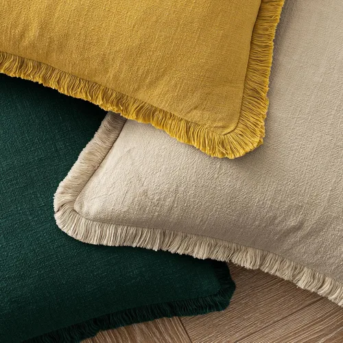 Vista 4 de MIULEE Juego de 2 fundas de almohada decorativas de lino neutro con flecos, fundas de cojín de estilo bohemio con borlas para sofá, cama, sala