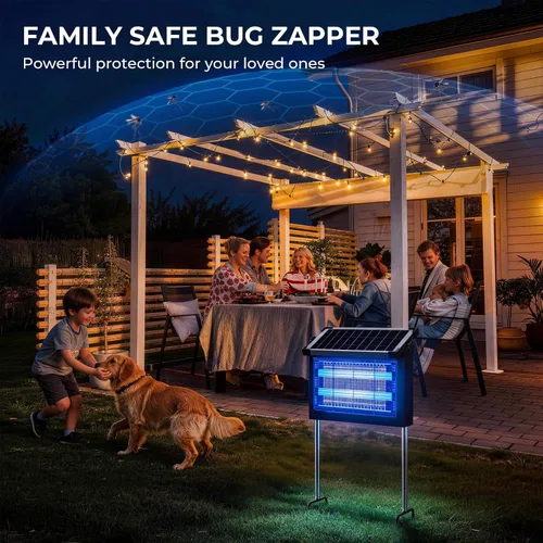Vista 4 de Solar Bug Zapper, 4500 V rejilla eléctrica mata mosquitos para patio 10W Solar & USB Charging, Auto/Manual Mode, 1/2 Acre Coverage, 3 Placement