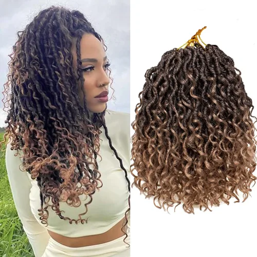 Vista 38 de Goddess Locs - 8 paquetes de cabello de ganchillo Goddess Locs de 10 pulgadas, pelo corto de imitación de ganchillo con rizos pre-enrollados