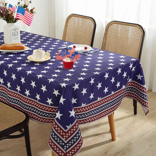 Vista 2 de Mantel rectangular para el 4 de julio, 52 x 70 pulgadas, con bandera estadounidense, estrella, Día de la Independencia, patriótico, a prueba