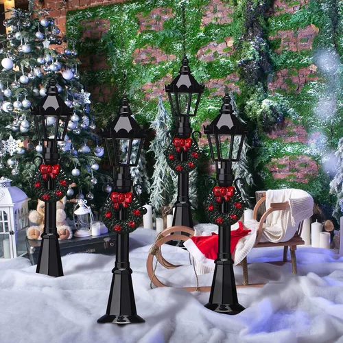 Vista 7 de Honoson 4 piezas de aldea de Navidad mini lámpara de calle casa de muñecas
