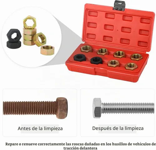 Vista 4 de Kit de limpieza y reenhebrado fraccionario de husillo de eje de 8 piezas, reparación de cazador de roscas, herramientas de roscado de limpieza