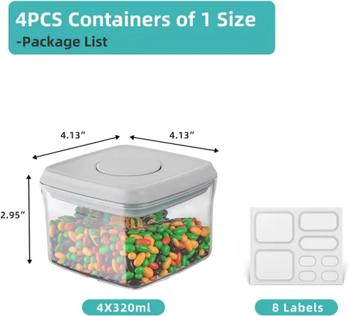 Vista 2 de Ankou Juego de recipientes herméticos – (4 unidades de 12.8 fl oz) apilables con un botón de apertura para aperitivos, dulces, sal, hierbas 4