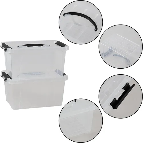 Vista 3 de Caja de almacenamiento de plástico de 6 litros, contenedor de almacenamiento transparente con tapas, juego de 6