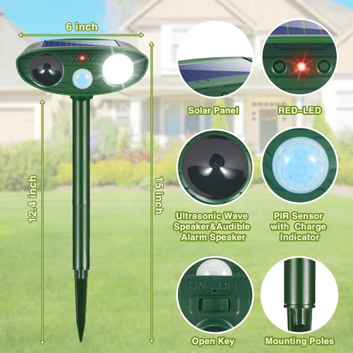 Vista 9 de Sonic Fortress Pro - Paquete de 2 dispositivos repelentes de ciervos para plantas, repelente solar ultrasónico de animales al aire libre