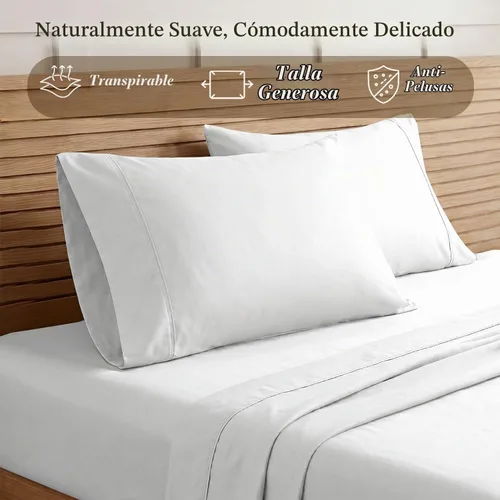 Vista 3 de Threadmill Juego de 2 fundas de almohada tamaño King - 100% algodón puro de 300 hilos, tejido de satén, blanco, fundas de almohada ultra suaves