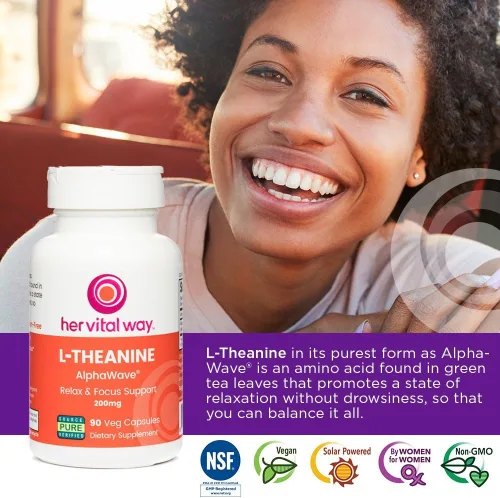 Vista 3 de L-teanina, extra fuerte 200mg Relax & Focus Support, con AlphaWave