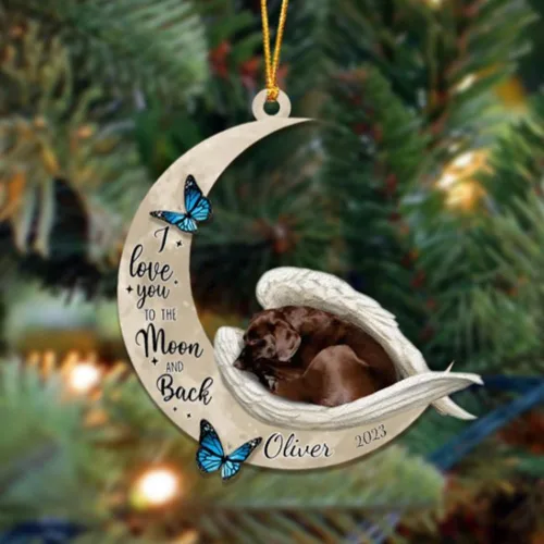 Vista 102 de Adorno colgante personalizado de ángel durmiendo en la luna, perro sabueso afgano, nombre personalizado, acrílico impreso en 2D plano – cumpleaños