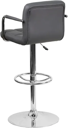 Vista 4 de Flash Furniture Taburete de bar de altura ajustable de vinilo acolchado gris contemporáneo con brazos y base cromada