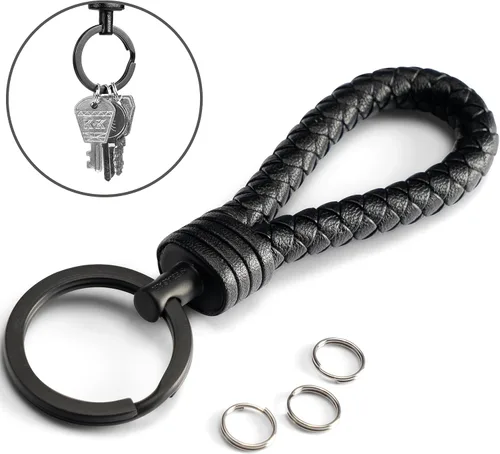 Vista 4 de SERASAR Leather Keychain [Strong] - with Additional Stainless Steel Key Ring for Small Keys - with Gift Box