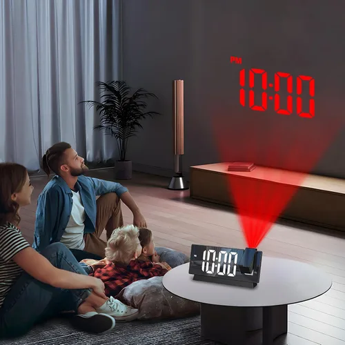 Vista 8 de LOFICOPER Reloj despertador de proyección, reloj digital de espejo de 7.8 pulgadas con proyector giratorio de 180°, brillo de 4 niveles, repetición