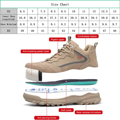 Vista 2 de Zapatos de trabajo de seguridad para hombres, zapatos de trabajo indestructibles, transpirables y ligeros, zapatos de seguridad a prueba