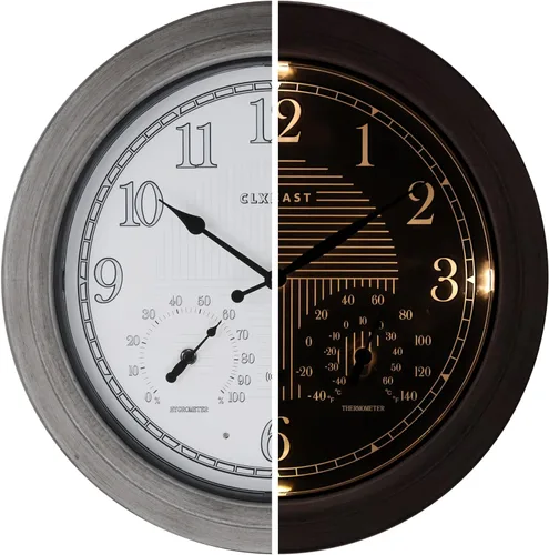 Vista 11 de CLXEAST Reloj de pared atómico iluminado/al aire libre de 14" resistente al