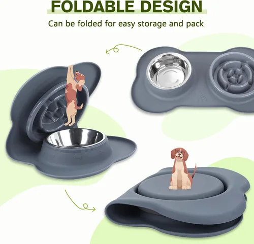 Vista 5 de Pecute Comedero Lento para Perros para Ralentizar la Alimentación, Tazón para Perros con Alimentador Lento sin Derrame con Alfombrilla de Silicona