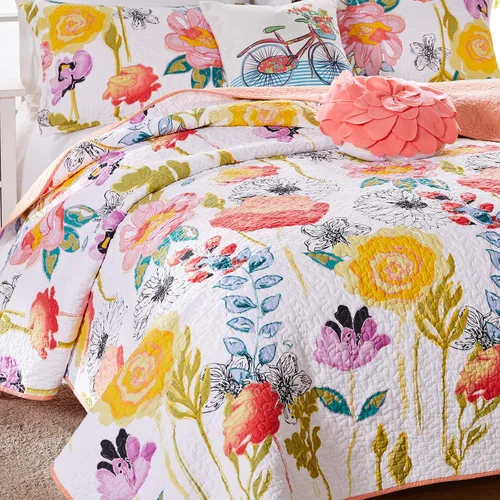 Vista 3 de Juego de cobija con diseño en acuarelas de Greenland Home Fashions, Algodón, Multicolor, gemelo
