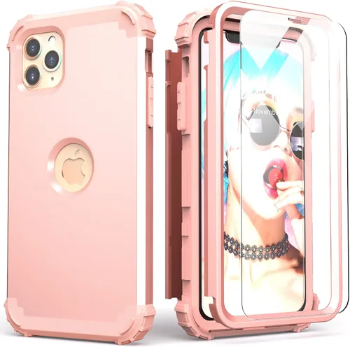 Vista 19 de IDweel Funda para iPhone 11 Pro Max con protector de pantalla de vidrio templado, híbrida 3 en 1 a prueba de golpes, delgada, resistente, cubierta