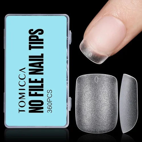 Vista 19 de TOMICCA Puntas de uñas extra cortas en forma de ataúd, 240 piezas de uñas postizas acrílicas de cobertura completa para manicura con extensión, 15