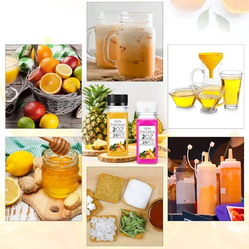 Vista 7 de Sliner 150 botellas de plástico transparente de 2 onzas, mini botella de jugo con tapa de rosca, pequeño frasco de líquido vacío, reutilizable