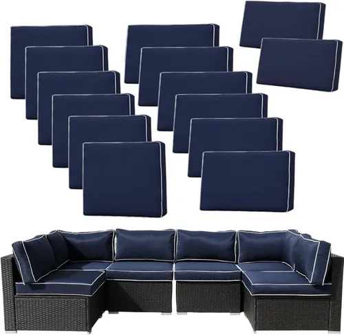 Vista 12 de 14 Piezas Fundas de Cojines para Patio Reemplazo Fundas de Cojines para Sofá de Exterior A Prueba de Salpicaduras Juego de Fundas para Sofá