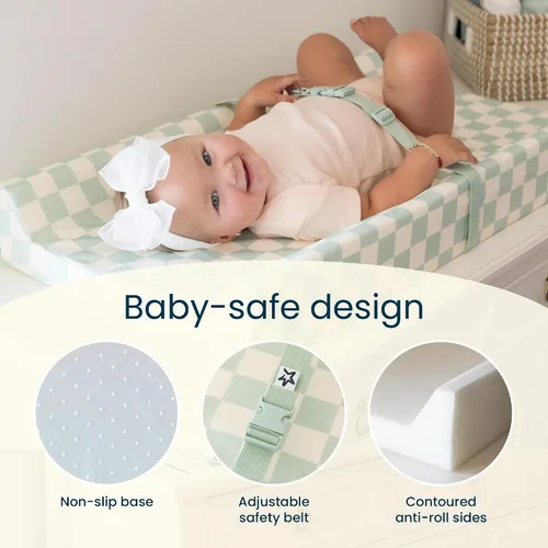 Vista 6 de Tiny Twinkle Cambiador de pañales para tocador y mesa de guardería, impermeable, lavable y a prueba de desorden con correa de seguridad, base
