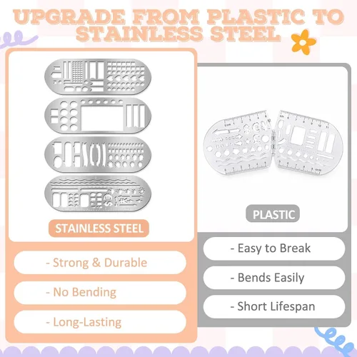 Vista 3 de Chinco 4 Pieces Stencils Metal Journal Template 7.9 x 2.4 Inches Bookmark Ruler School Supplies Stainless Steel Stencils Set for DIY, Engraving