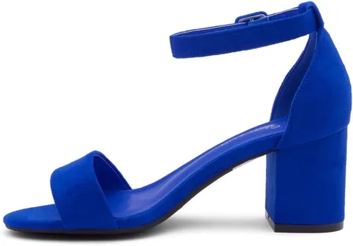 Vista 4 de Shoe Land SL-Romina - Sandalias de tacón bajo para mujer, puntera abierta, correa en el tobillo, tacón grueso, zapatos de tacón de tacón grueso